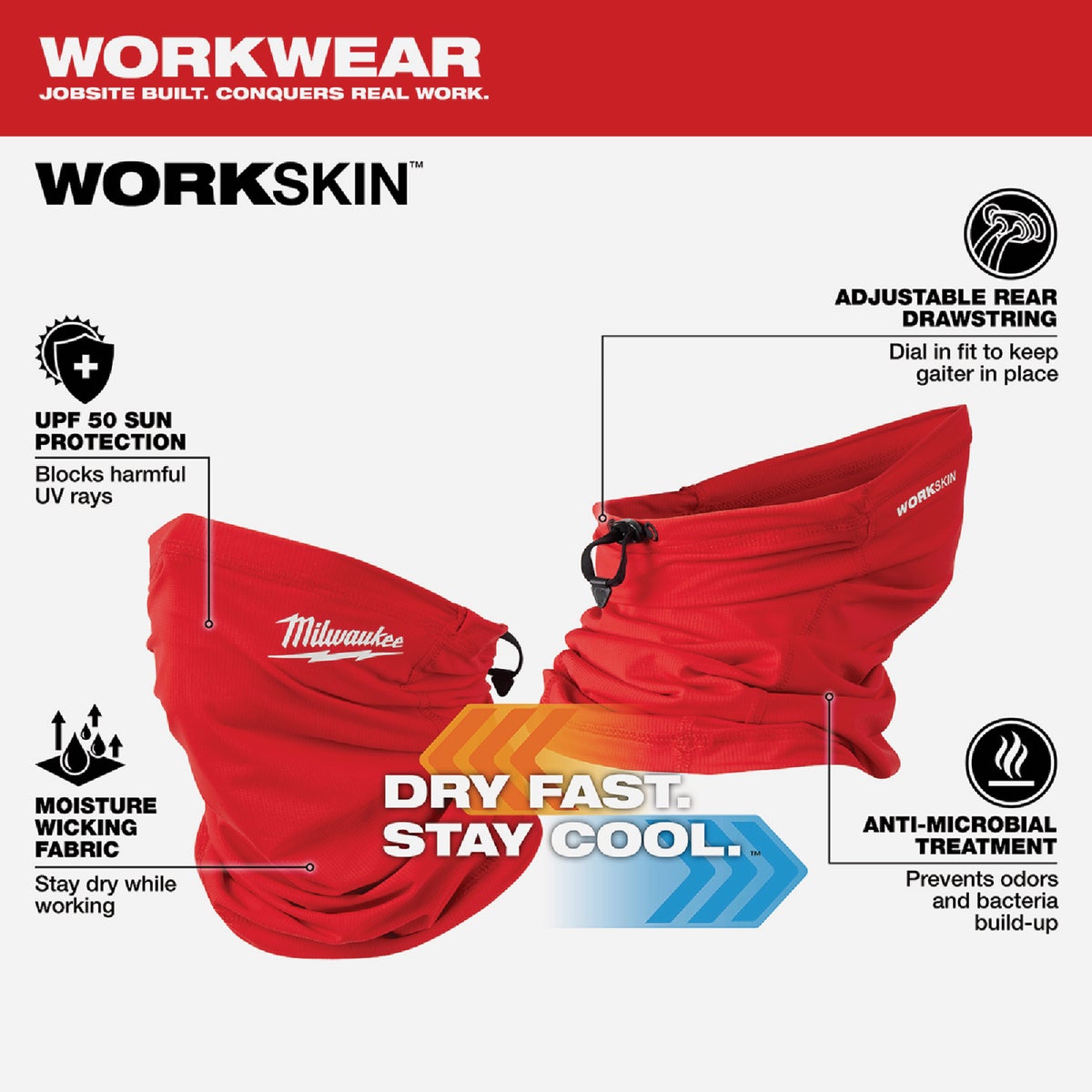 Milwaukee Workskin Washable Performance Neck Gaiter, Red Image 3