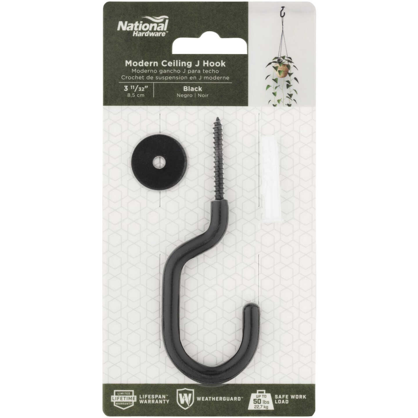 National Hardware 32 In. Black Steel Modern Ceiling J-Hook Plant Hanger Image 3
