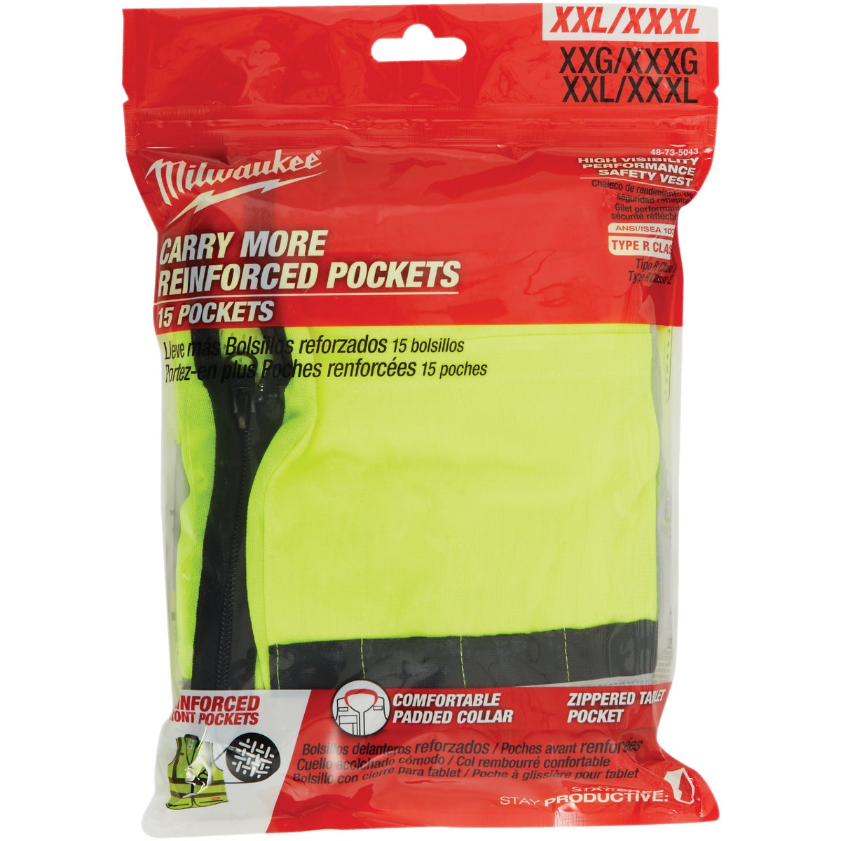 Milwaukee ANSI Class 2 Hi Vis Yellow Performance Safety Vest, 2XL/3XL Image 2