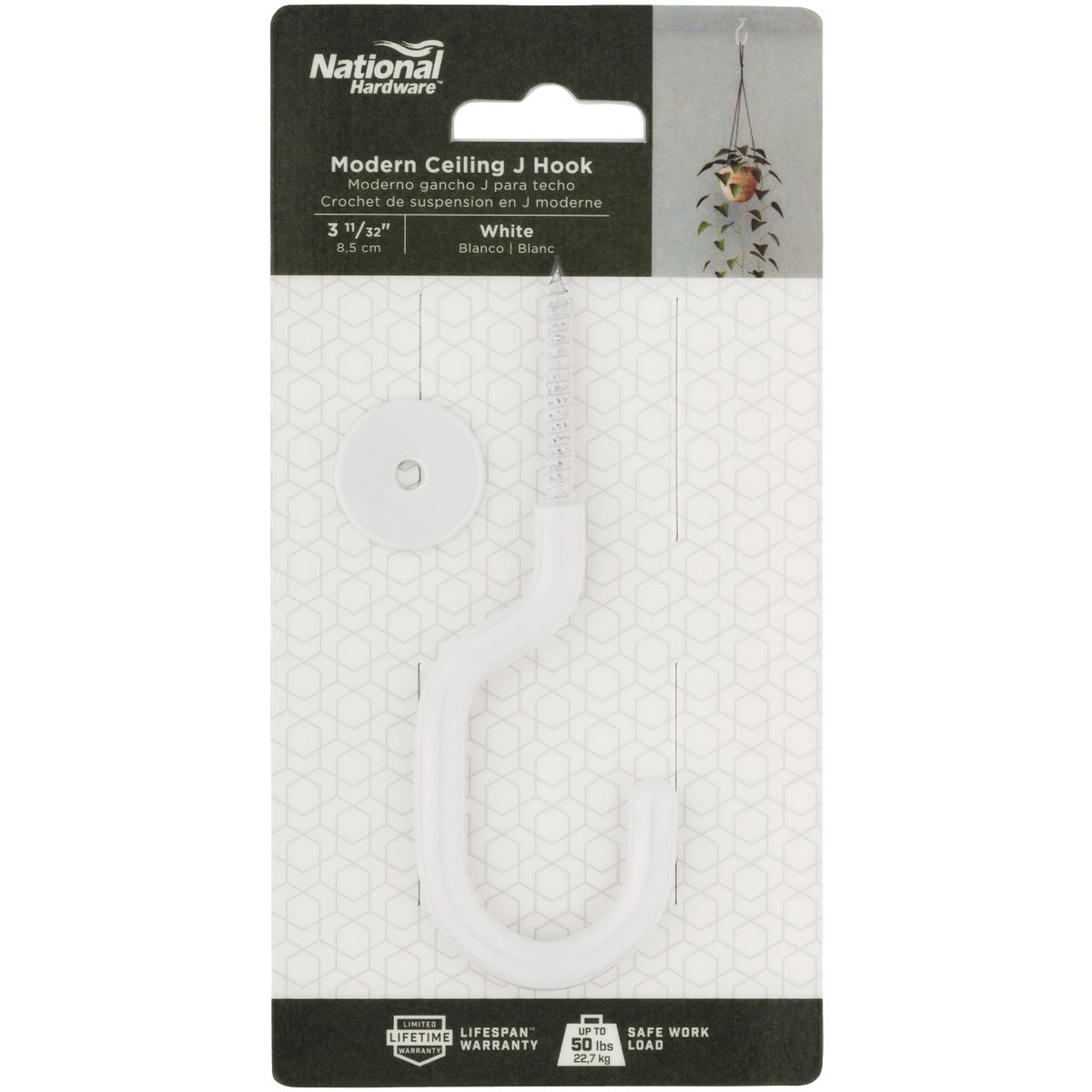 National Hardware 32 In. White Steel Modern Ceiling J-Hook Plant Hanger Image 3