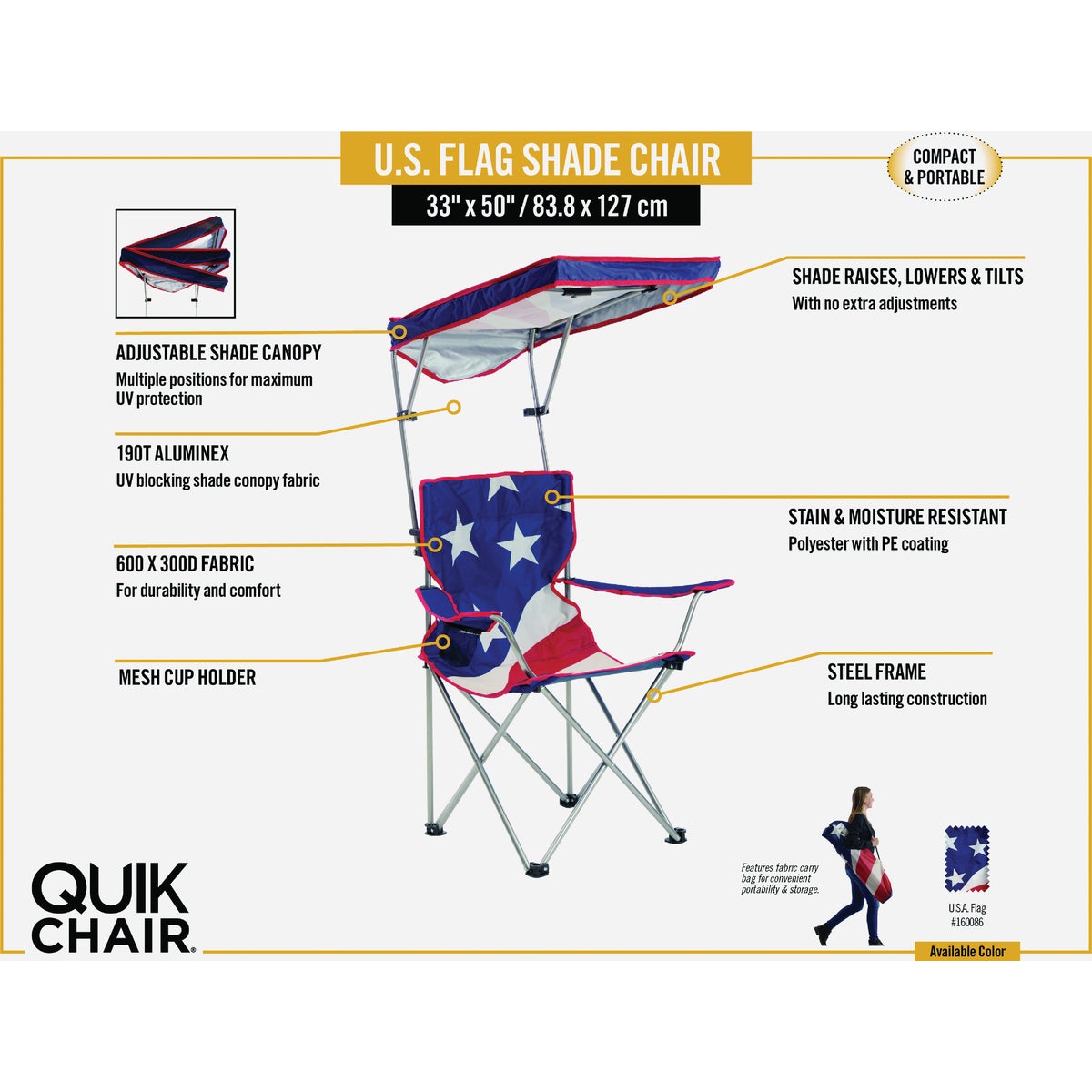Quik Shade U.S. Flag 190T Aluminux Folding Chair Image 3