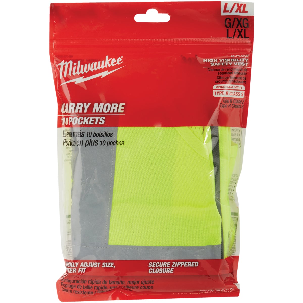 Milwaukee ANSI Class 2 Hi Vis Yellow Safety Vest, Large/XL Image 2
