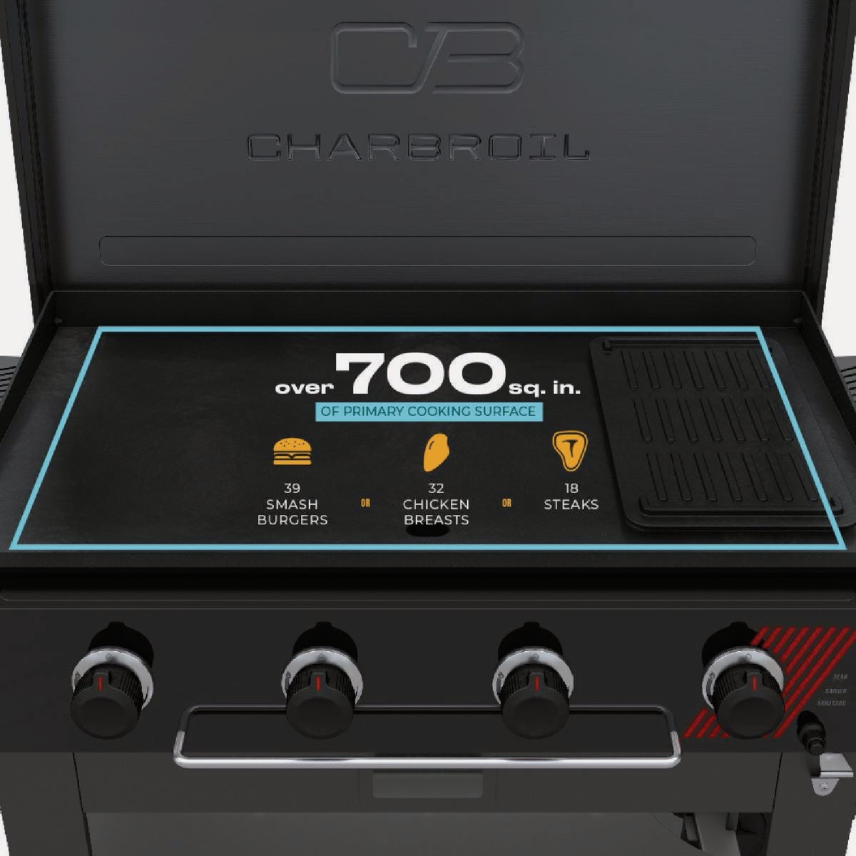 Char-Broil 36 In. Performance Series Deluxe Propane Gas Griddle with Cart 4 Burner Flat Top Grill, Black Image 3