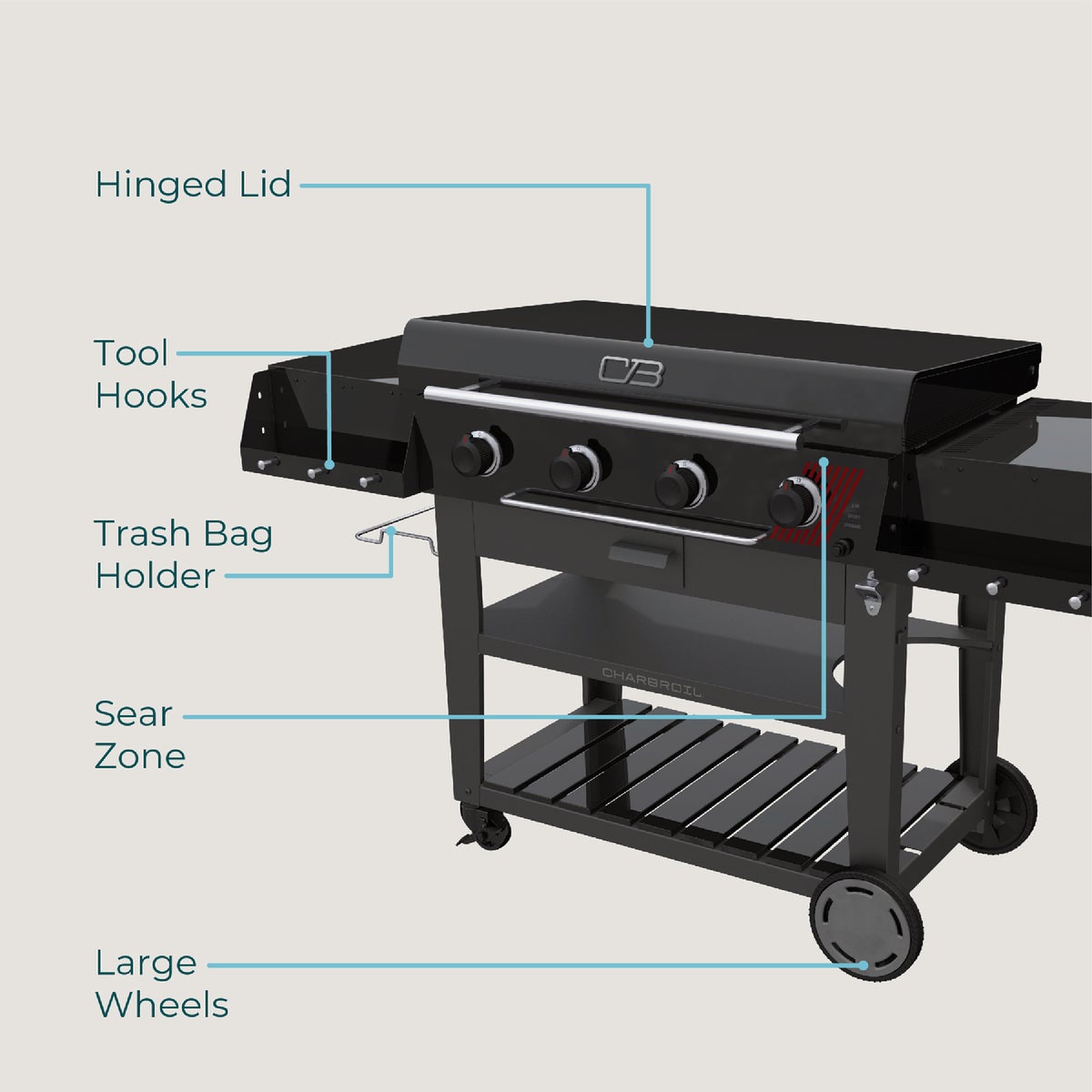 Char-Broil 36 In. Performance Series Deluxe Propane Gas Griddle with Cart 4 Burner Flat Top Grill, Black Image 2