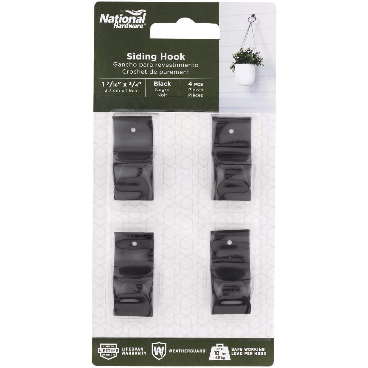 National Hardware 1-7/16 In. Black Steel Siding Hook Plant Hanger (4-Pack) Image 3