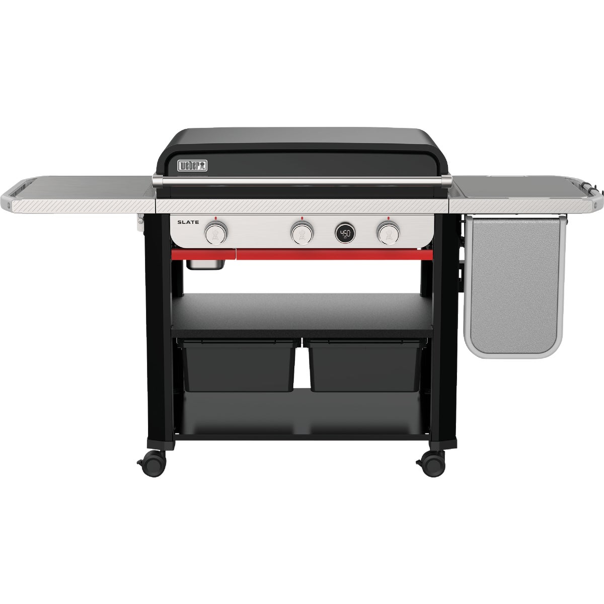 Weber Slate 30 In. 3-Burner Propane Gas Griddle Flat Top Grill with Extendable Side Table, Black