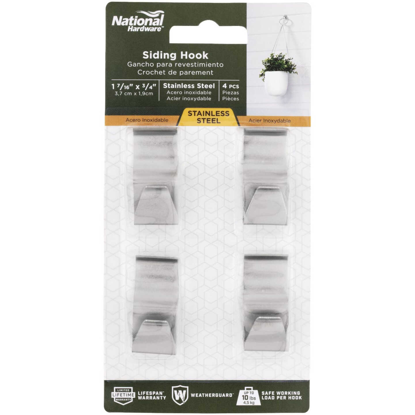 National Hardware 1-7/16 In. Stainless Steel Siding Hook Plant Hanger (4-Pack) Image 3