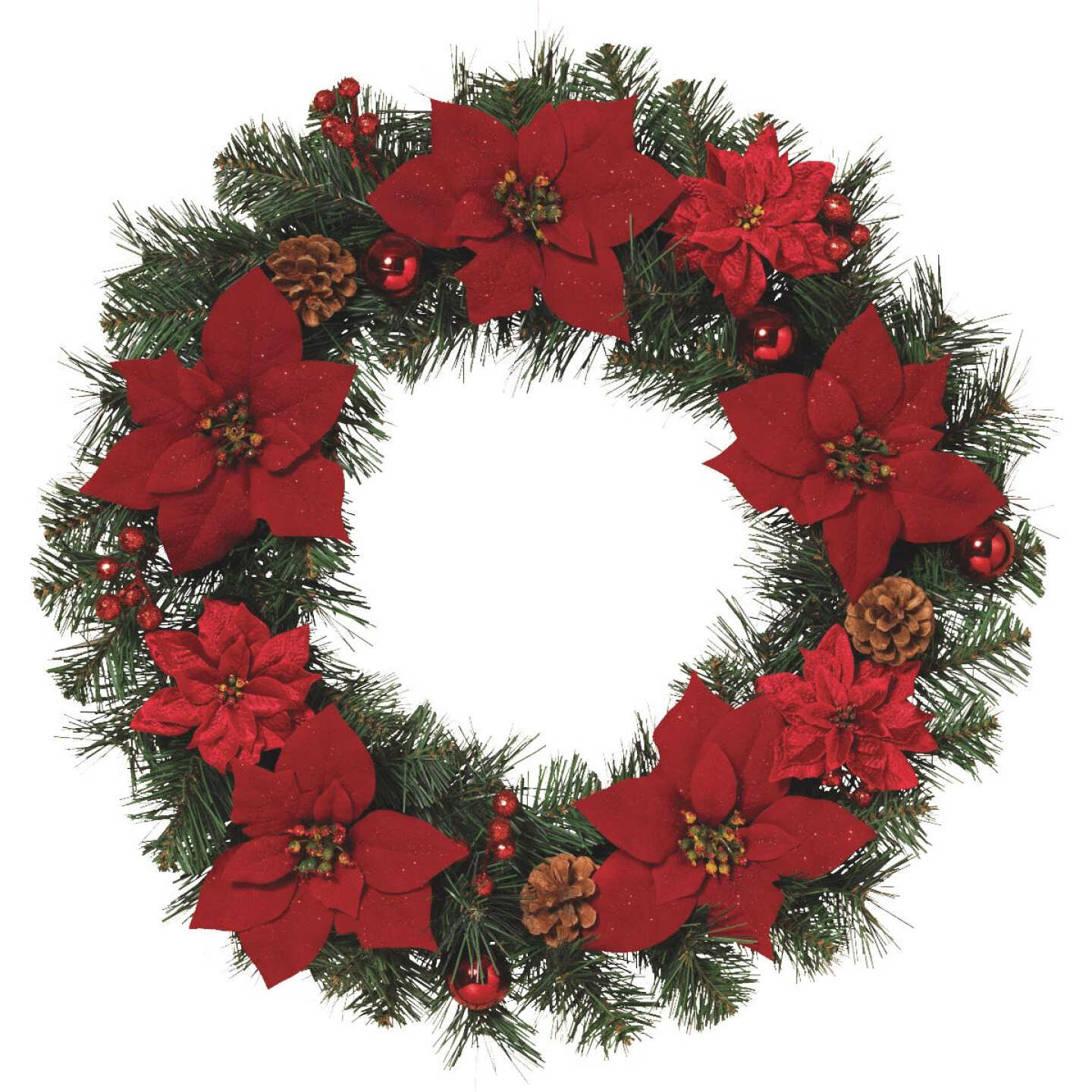 24" RED POIN WREATH Image 1