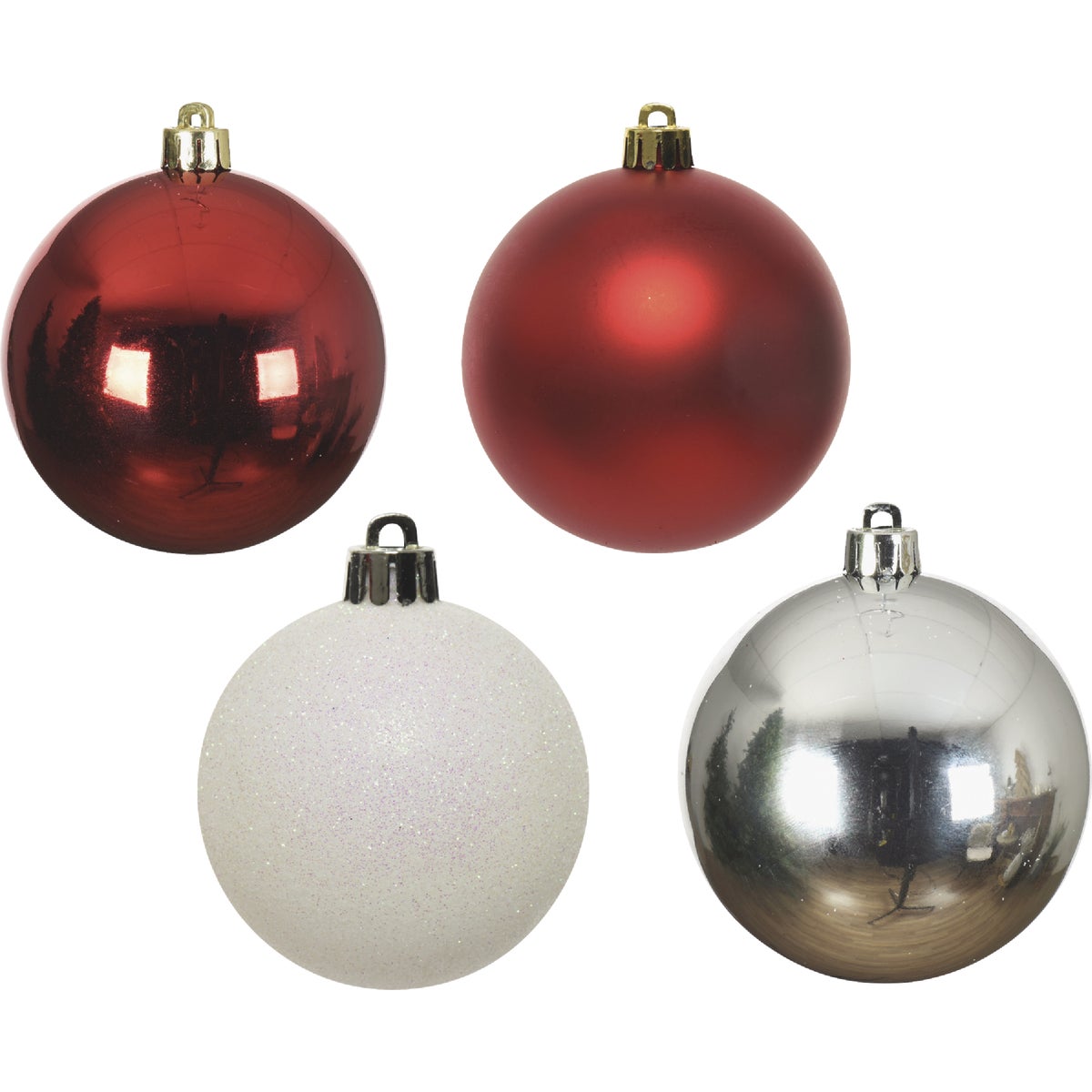 Decoris 2.4 In. Shatterproof Red/White/Silver Bauble Christmas Ornament (30-Pack)