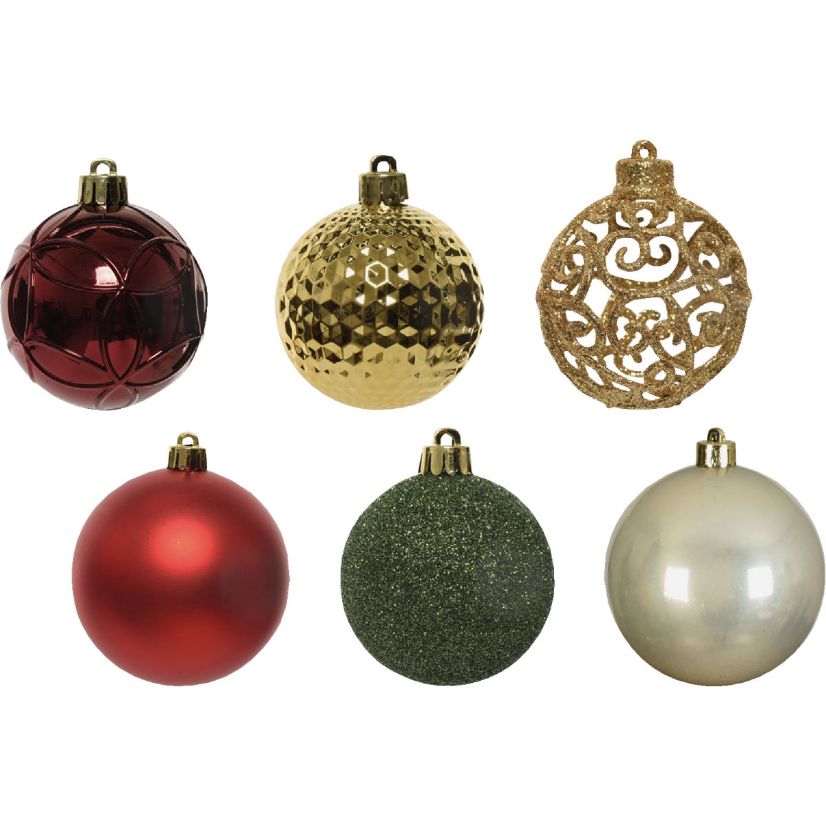 Decoris 2.4 In. Shatterproof Pearl, Light Gold Assorted Bauble Christmas Ornament (37-Pack)