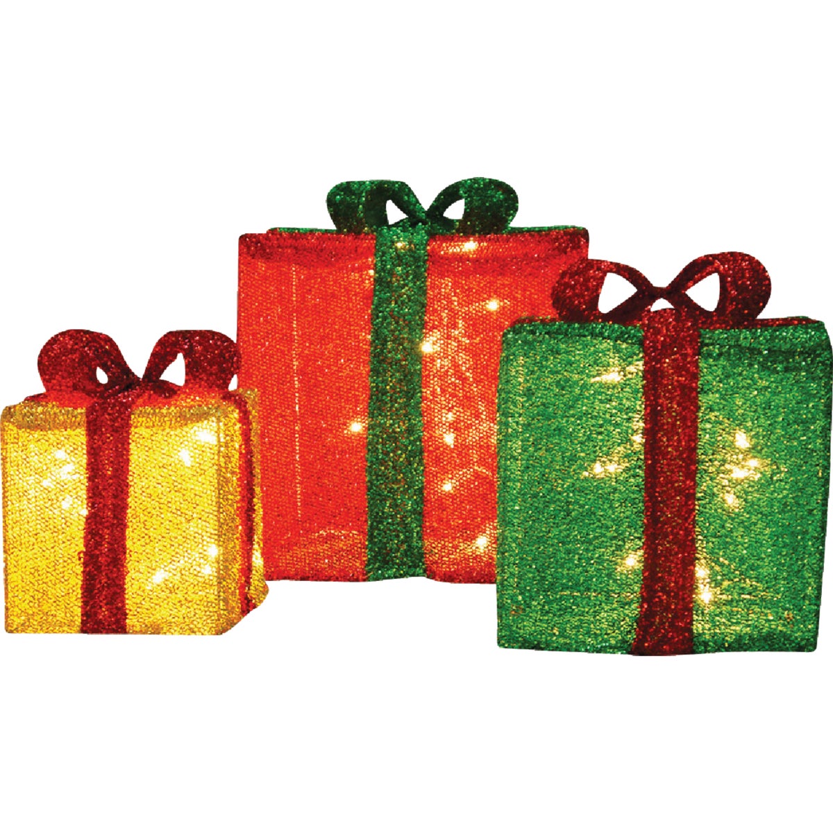 Candy Cane Lane 
12 In./10 In./8 In. LED 3D Tinsel Presents Holiday Yard Art