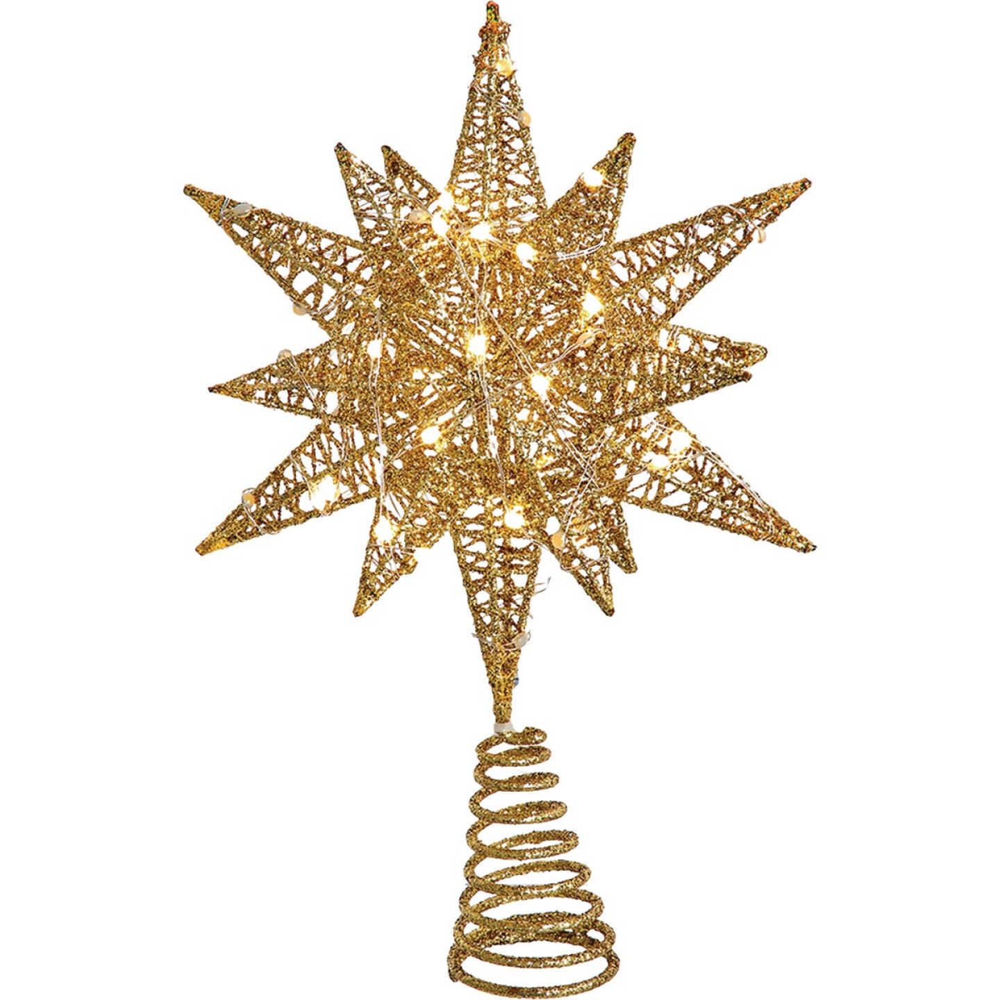 Kurt Adler 11 In. 60 Warm White Twinkling LED Gold Starburst Treetop Image 1