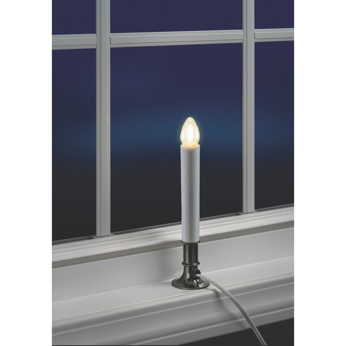 Xodus 8 In. H. x 1.75 In. D. Nickel Finish Base Plug In Candle with Dusk to Dawn Light Sensor and Replaceable LED C7 Bulb Image 2