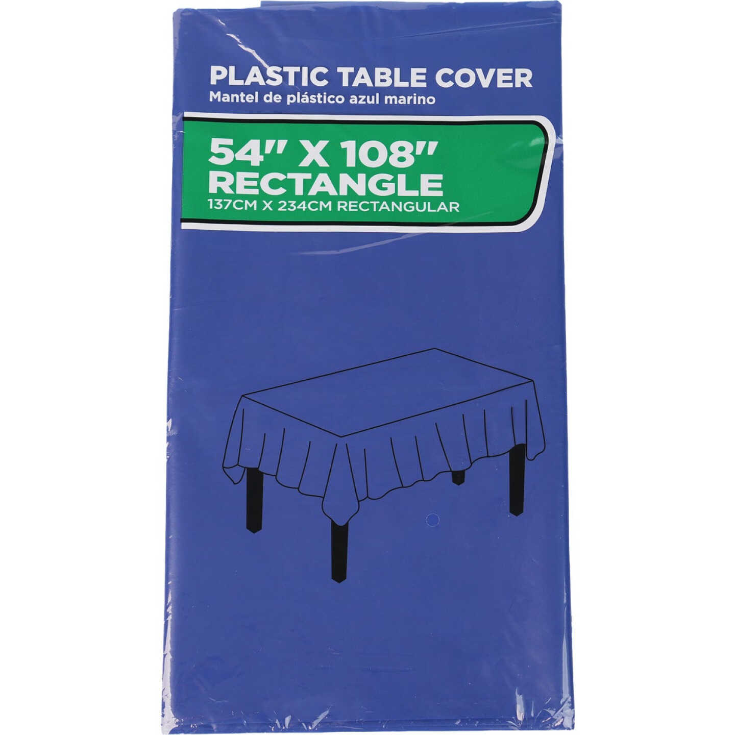 54 In. x 108 In. Navy Rectangular Plastic Table Cover Image 1