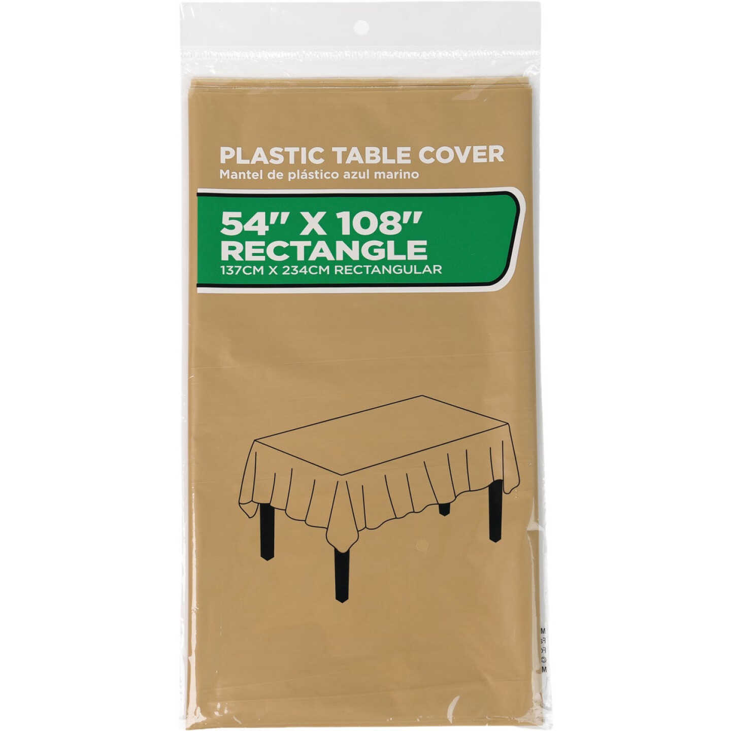 54 In. x 108 In. Gold Rectangular Plastic Table Cover Image 1
