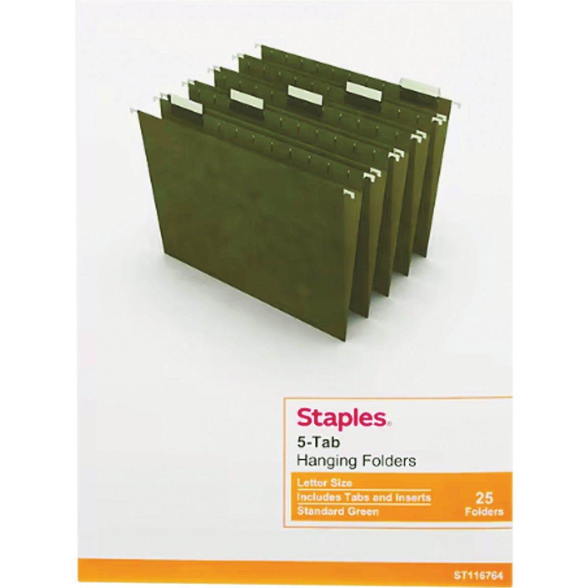 Staples 1/5-Cut Letter Size 100% Recycled Hanging File Folders (25-Pack) Image 1