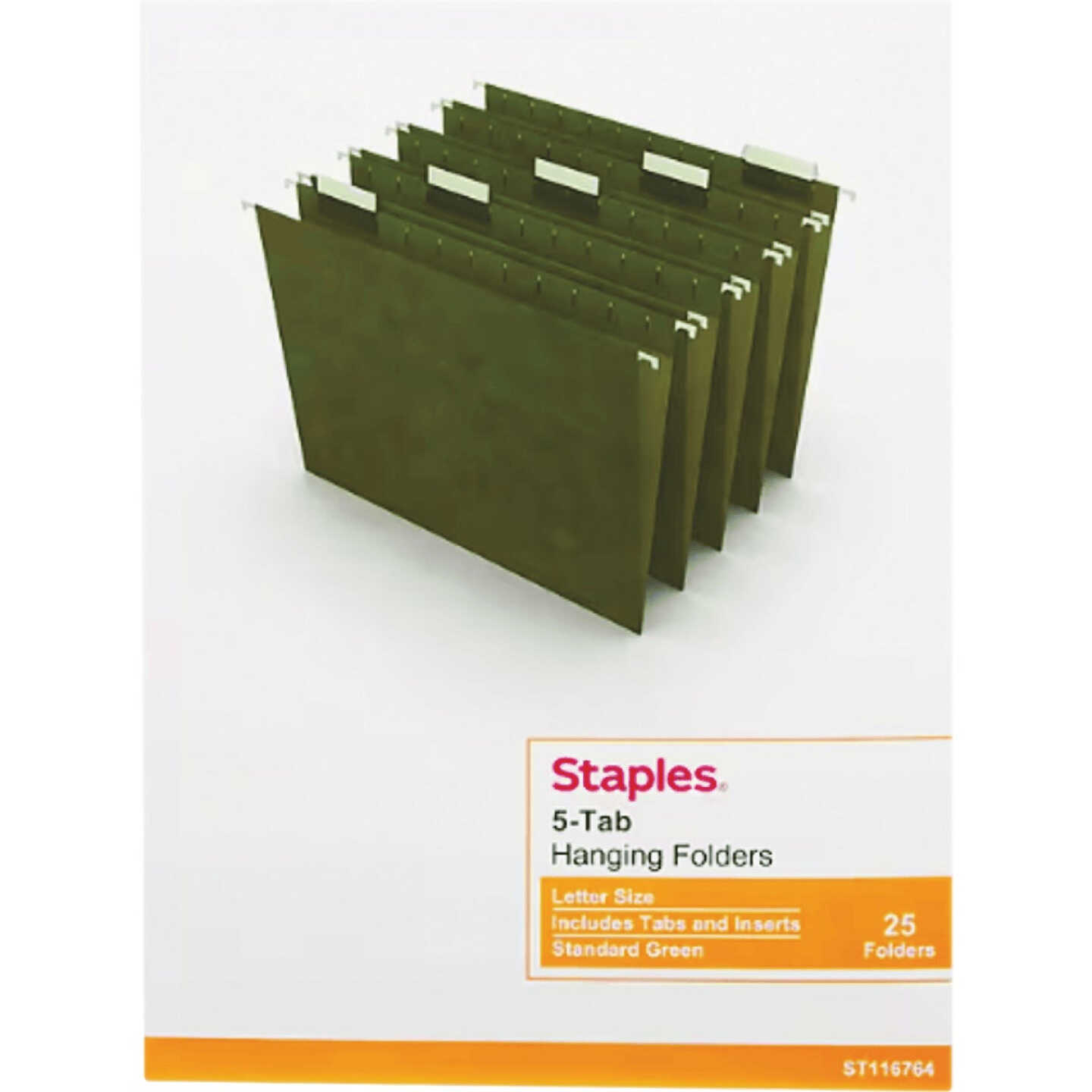 Staples 1/5-Cut Letter Size 100% Recycled Hanging File Folders (25-Pack) Image 1