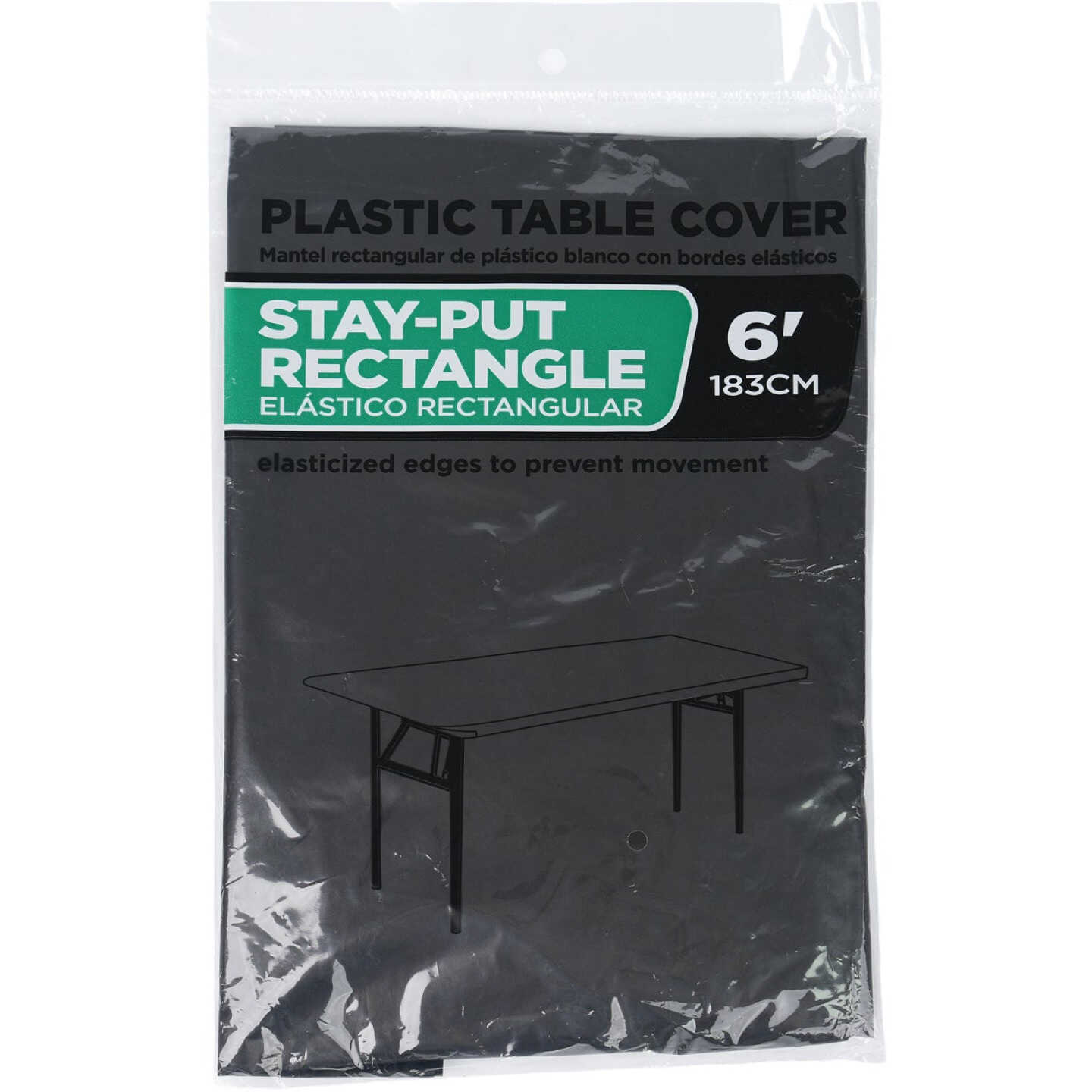 30 In. x 72 In. Black Stay-Put Fitted Rectangular Table Cover Image 1