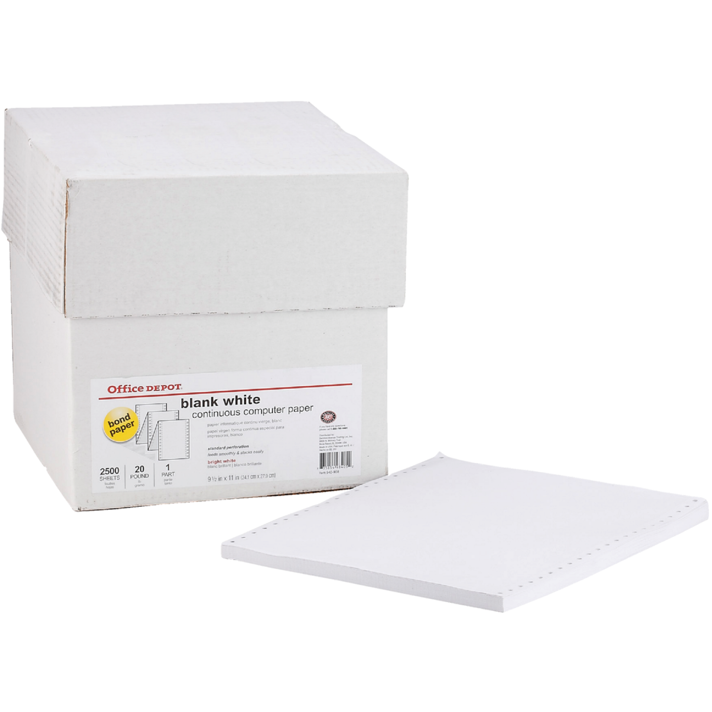 Staples 8-1/2 In. x 11 In. 20 Lb. White Blank Computer Printer Paper, 2500 Sheets Image 1